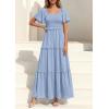 imagePRETTYGARDEN Summer Dresses for Women 2026 Boho Swiss Dot Smocked Square Neck Short Sleeve Spring Wedding Guest Maxi DressLight Blue