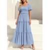 imagePRETTYGARDEN Summer Dresses for Women 2026 Boho Swiss Dot Smocked Square Neck Short Sleeve Spring Wedding Guest Maxi DressLight Blue