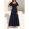 imagePRETTYGARDEN Summer Dresses for Women 2026 Boho Swiss Dot Smocked Square Neck Short Sleeve Spring Wedding Guest Maxi DressNavy Blue
