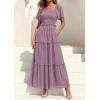 imagePRETTYGARDEN Summer Dresses for Women 2026 Boho Swiss Dot Smocked Square Neck Short Sleeve Spring Wedding Guest Maxi DressPurple