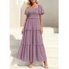 imagePRETTYGARDEN Summer Dresses for Women 2026 Boho Swiss Dot Smocked Square Neck Short Sleeve Spring Wedding Guest Maxi DressPurple