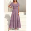 imagePRETTYGARDEN Summer Dresses for Women 2026 Boho Swiss Dot Smocked Square Neck Short Sleeve Spring Wedding Guest Maxi DressPurple