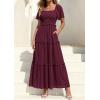 imagePRETTYGARDEN Summer Dresses for Women 2026 Boho Swiss Dot Smocked Square Neck Short Sleeve Spring Wedding Guest Maxi DressWine Red