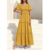 imagePRETTYGARDEN Summer Dresses for Women 2026 Boho Swiss Dot Smocked Square Neck Short Sleeve Spring Wedding Guest Maxi DressYellow