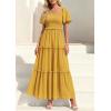 imagePRETTYGARDEN Summer Dresses for Women 2026 Boho Swiss Dot Smocked Square Neck Short Sleeve Spring Wedding Guest Maxi DressYellow