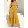 imagePRETTYGARDEN Summer Dresses for Women 2026 Boho Swiss Dot Smocked Square Neck Short Sleeve Spring Wedding Guest Maxi DressYellow