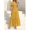 imagePRETTYGARDEN Summer Dresses for Women 2026 Boho Swiss Dot Smocked Square Neck Short Sleeve Spring Wedding Guest Maxi DressYellow