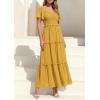 imagePRETTYGARDEN Summer Dresses for Women 2026 Boho Swiss Dot Smocked Square Neck Short Sleeve Spring Wedding Guest Maxi DressYellow
