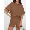 imagePRETTYGARDEN Women 2 Piece Lounge Sets Short Sleeve Shirts Workout Tops Shorts Matching Clothing 2026 Summer Vacation OutfitsBrown