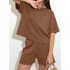 imagePRETTYGARDEN Women 2 Piece Lounge Sets Short Sleeve Shirts Workout Tops Shorts Matching Clothing 2026 Summer Vacation OutfitsBrown