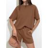 imagePRETTYGARDEN Women 2 Piece Lounge Sets Short Sleeve Shirts Workout Tops Shorts Matching Clothing 2026 Summer Vacation OutfitsBrown