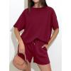 imagePRETTYGARDEN Women 2 Piece Lounge Sets Short Sleeve Shirts Workout Tops Shorts Matching Clothing 2026 Summer Vacation OutfitsBurgundy