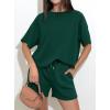 imagePRETTYGARDEN Women 2 Piece Lounge Sets Short Sleeve Shirts Workout Tops Shorts Matching Clothing 2026 Summer Vacation OutfitsDark Green