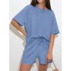 imagePRETTYGARDEN Women 2 Piece Lounge Sets Short Sleeve Shirts Workout Tops Shorts Matching Clothing 2026 Summer Vacation OutfitsDusty Blue