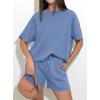 imagePRETTYGARDEN Women 2 Piece Lounge Sets Short Sleeve Shirts Workout Tops Shorts Matching Clothing 2026 Summer Vacation OutfitsDusty Blue