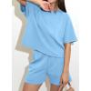 imagePRETTYGARDEN Women 2 Piece Lounge Sets Short Sleeve Shirts Workout Tops Shorts Matching Clothing 2026 Summer Vacation OutfitsLight Blue