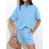 imagePRETTYGARDEN Women 2 Piece Lounge Sets Short Sleeve Shirts Workout Tops Shorts Matching Clothing 2026 Summer Vacation OutfitsLight Blue