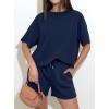 imagePRETTYGARDEN Women 2 Piece Lounge Sets Short Sleeve Shirts Workout Tops Shorts Matching Clothing 2026 Summer Vacation OutfitsNavy Blue