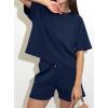 imagePRETTYGARDEN Women 2 Piece Lounge Sets Short Sleeve Shirts Workout Tops Shorts Matching Clothing 2026 Summer Vacation OutfitsNavy Blue