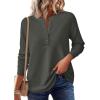 imagePRETTYGARDEN Women Long Sleeve Waffle Knit Shirts 2026 Fall Casual Button V Neck Loose Henley Tops Basic Tees Winter ClothesArmy Green