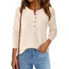 imagePRETTYGARDEN Women Long Sleeve Waffle Knit Shirts 2026 Fall Casual Button V Neck Loose Henley Tops Basic Tees Winter ClothesBeige