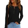 imagePRETTYGARDEN Women Long Sleeve Waffle Knit Shirts 2026 Fall Casual Button V Neck Loose Henley Tops Basic Tees Winter ClothesBlack