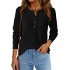 imagePRETTYGARDEN Women Long Sleeve Waffle Knit Shirts 2026 Fall Casual Button V Neck Loose Henley Tops Basic Tees Winter ClothesBlack