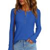 imagePRETTYGARDEN Women Long Sleeve Waffle Knit Shirts 2026 Fall Casual Button V Neck Loose Henley Tops Basic Tees Winter ClothesBlue