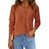 imagePRETTYGARDEN Women Long Sleeve Waffle Knit Shirts 2026 Fall Casual Button V Neck Loose Henley Tops Basic Tees Winter ClothesBurnt Orange