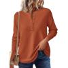 imagePRETTYGARDEN Women Long Sleeve Waffle Knit Shirts 2026 Fall Casual Button V Neck Loose Henley Tops Basic Tees Winter ClothesBurnt Orange