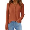 imagePRETTYGARDEN Women Long Sleeve Waffle Knit Shirts 2026 Fall Casual Button V Neck Loose Henley Tops Basic Tees Winter ClothesBurnt Orange