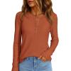 imagePRETTYGARDEN Women Long Sleeve Waffle Knit Shirts 2026 Fall Casual Button V Neck Loose Henley Tops Basic Tees Winter ClothesBurnt Orange