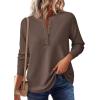 imagePRETTYGARDEN Women Long Sleeve Waffle Knit Shirts 2026 Fall Casual Button V Neck Loose Henley Tops Basic Tees Winter ClothesCoffee