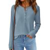 imagePRETTYGARDEN Women Long Sleeve Waffle Knit Shirts 2026 Fall Casual Button V Neck Loose Henley Tops Basic Tees Winter ClothesDusty Blue