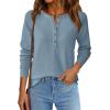 imagePRETTYGARDEN Women Long Sleeve Waffle Knit Shirts 2026 Fall Casual Button V Neck Loose Henley Tops Basic Tees Winter ClothesDusty Blue