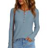 imagePRETTYGARDEN Women Long Sleeve Waffle Knit Shirts 2026 Fall Casual Button V Neck Loose Henley Tops Basic Tees Winter ClothesDusty Blue