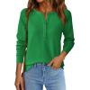 imagePRETTYGARDEN Women Long Sleeve Waffle Knit Shirts 2026 Fall Casual Button V Neck Loose Henley Tops Basic Tees Winter ClothesGreen