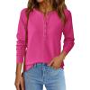 imagePRETTYGARDEN Women Long Sleeve Waffle Knit Shirts 2026 Fall Casual Button V Neck Loose Henley Tops Basic Tees Winter ClothesHot Pink