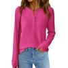 imagePRETTYGARDEN Women Long Sleeve Waffle Knit Shirts 2026 Fall Casual Button V Neck Loose Henley Tops Basic Tees Winter ClothesHot Pink