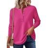 imagePRETTYGARDEN Women Long Sleeve Waffle Knit Shirts 2026 Fall Casual Button V Neck Loose Henley Tops Basic Tees Winter ClothesHot Pink