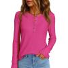 imagePRETTYGARDEN Women Long Sleeve Waffle Knit Shirts 2026 Fall Casual Button V Neck Loose Henley Tops Basic Tees Winter ClothesHot Pink