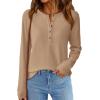 imagePRETTYGARDEN Women Long Sleeve Waffle Knit Shirts 2026 Fall Casual Button V Neck Loose Henley Tops Basic Tees Winter ClothesKhaki