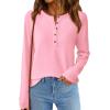 imagePRETTYGARDEN Women Long Sleeve Waffle Knit Shirts 2026 Fall Casual Button V Neck Loose Henley Tops Basic Tees Winter ClothesLight Pink