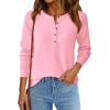 imagePRETTYGARDEN Women Long Sleeve Waffle Knit Shirts 2026 Fall Casual Button V Neck Loose Henley Tops Basic Tees Winter ClothesLight Pink