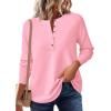 imagePRETTYGARDEN Women Long Sleeve Waffle Knit Shirts 2026 Fall Casual Button V Neck Loose Henley Tops Basic Tees Winter ClothesLight Pink