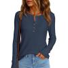 imagePRETTYGARDEN Women Long Sleeve Waffle Knit Shirts 2026 Fall Casual Button V Neck Loose Henley Tops Basic Tees Winter ClothesNavy Blue
