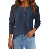 imagePRETTYGARDEN Women Long Sleeve Waffle Knit Shirts 2026 Fall Casual Button V Neck Loose Henley Tops Basic Tees Winter ClothesNavy Blue