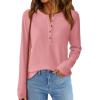 imagePRETTYGARDEN Women Long Sleeve Waffle Knit Shirts 2026 Fall Casual Button V Neck Loose Henley Tops Basic Tees Winter ClothesPink