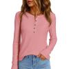 imagePRETTYGARDEN Women Long Sleeve Waffle Knit Shirts 2026 Fall Casual Button V Neck Loose Henley Tops Basic Tees Winter ClothesPink