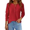 imagePRETTYGARDEN Women Long Sleeve Waffle Knit Shirts 2026 Fall Casual Button V Neck Loose Henley Tops Basic Tees Winter ClothesRed
